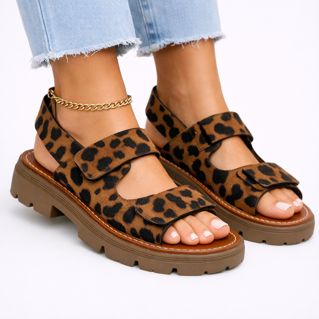 Chunky Platform Sandals Black Synthetic with Adjustable Straps for Women