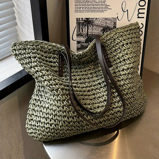 Women's Woven Straw Tote Bag UK – Large Leather Handles | The Calla | Huna