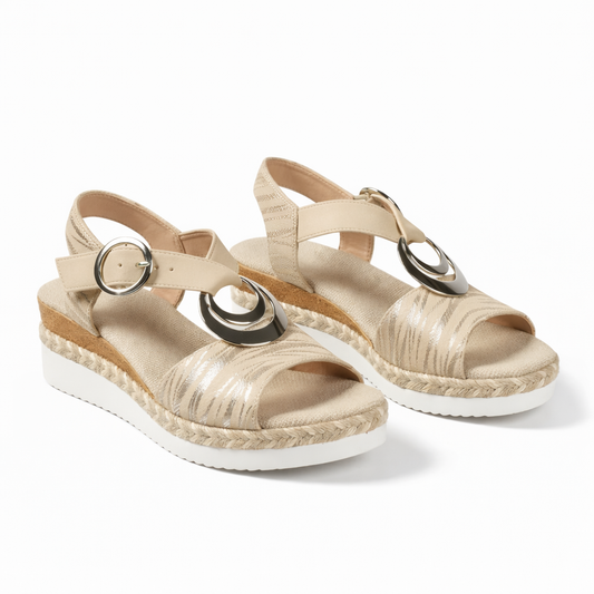 Metallic Wedge Sandals Silver Synthetic with Adjustable Ankle Strap for Women