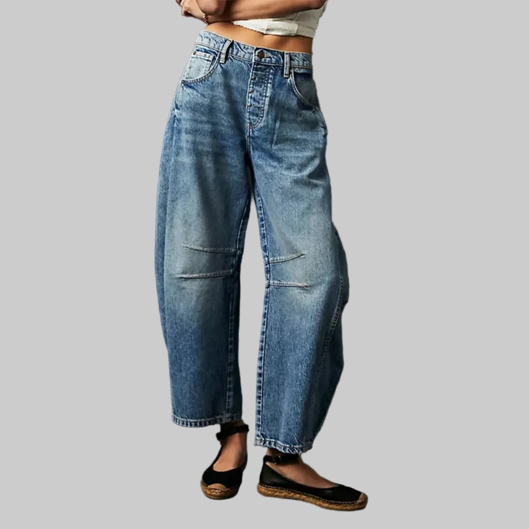 Women's Barrel Leg Jeans UK – Relaxed Curved Silhouette Mid Rise | The Nadia | Huna