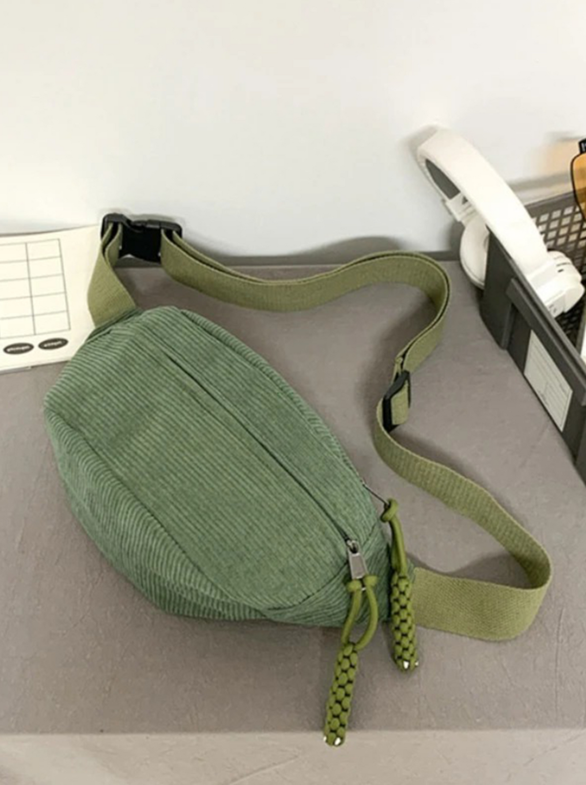 Women's Corduroy Crossbody Bag UK – Sage Green Bum Bag | The Fionnuala | Huna