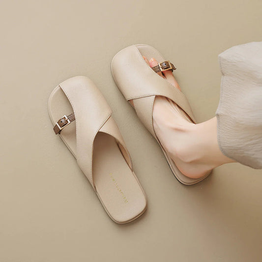 Women's Crisscross Flat Sandals – Leather Strap | The Vienna | Huna