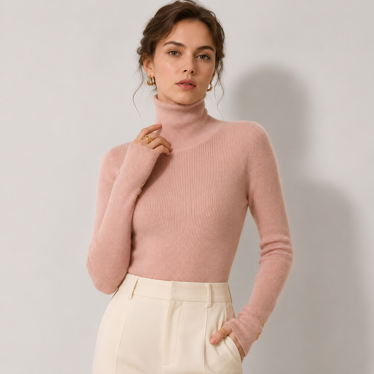 Women's Cashmere Look Turtleneck Lightweight Warm Knit Pullover 10