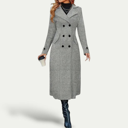 Women's Wool Blend Longline Coat UK – Tailored Double-Breasted | The Kerensa | Huna