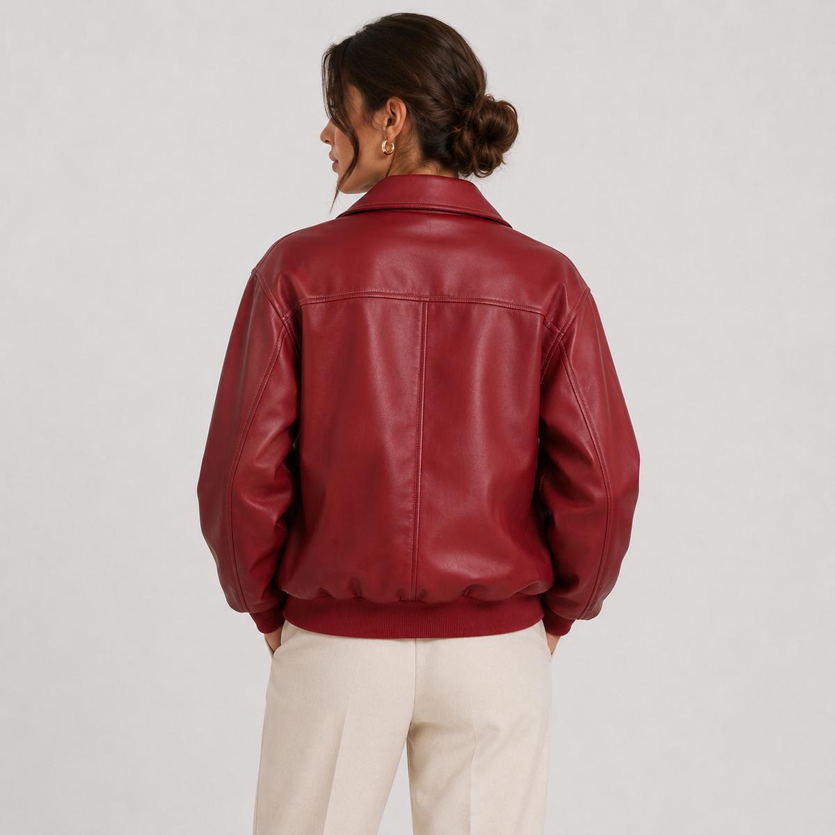 Women's Leather Look Jacket UK – Timeless Red Heritage | The Saoirse | Huna