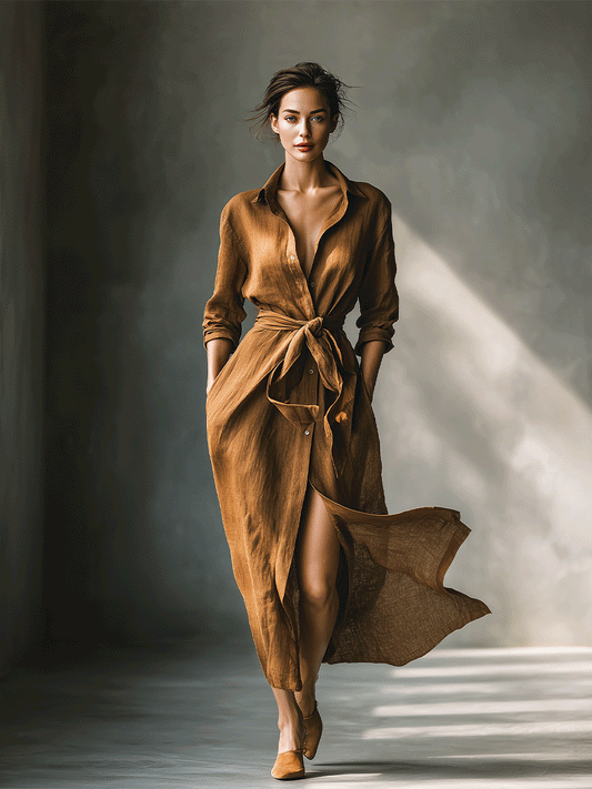The Matilda – Women's Vintage Shirt Long Sleeve Maxi Dress | Huna