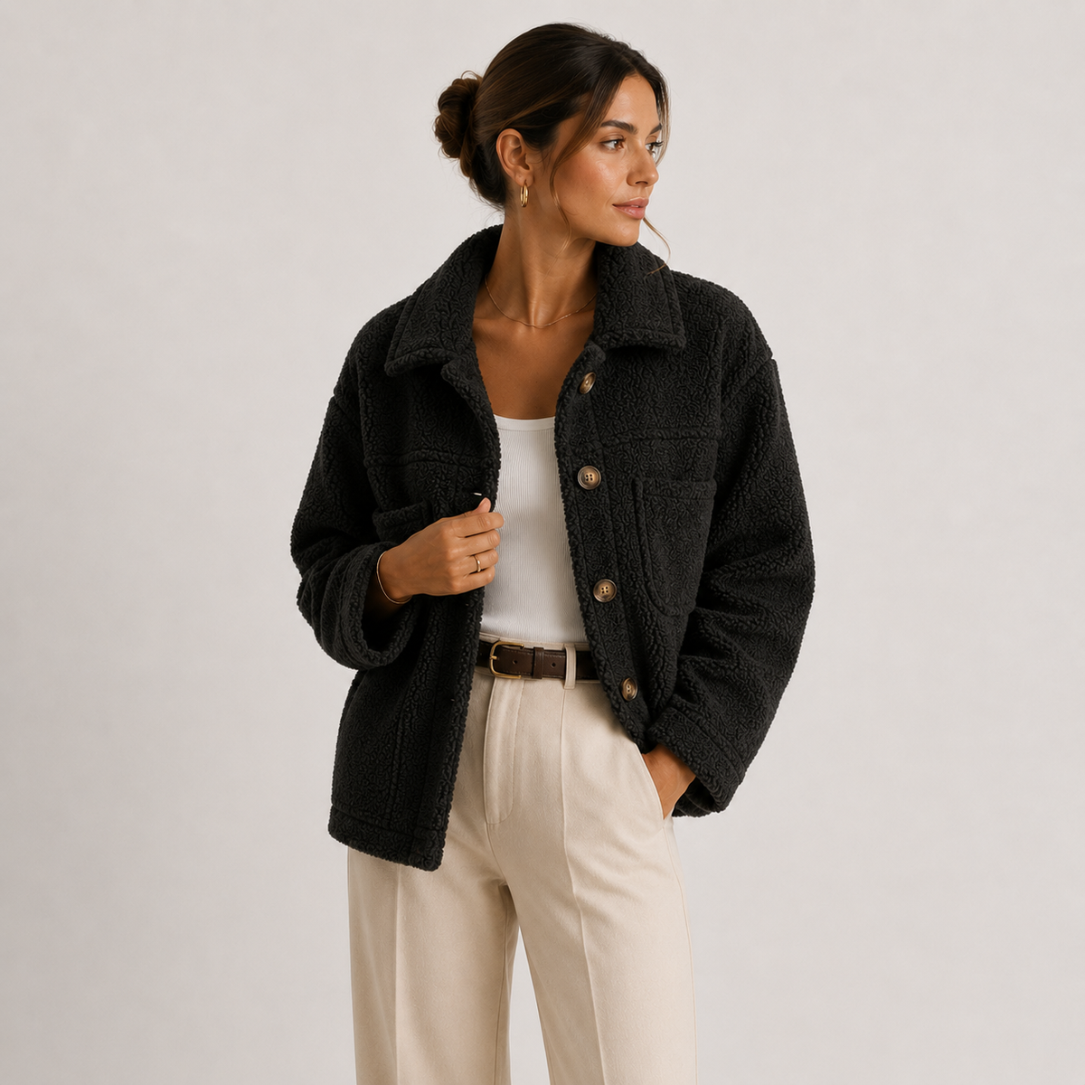 Women's Plush Sherpa Jacket UK – Cozy Lightweight Casual Shacket | The Jocelyn | Huna