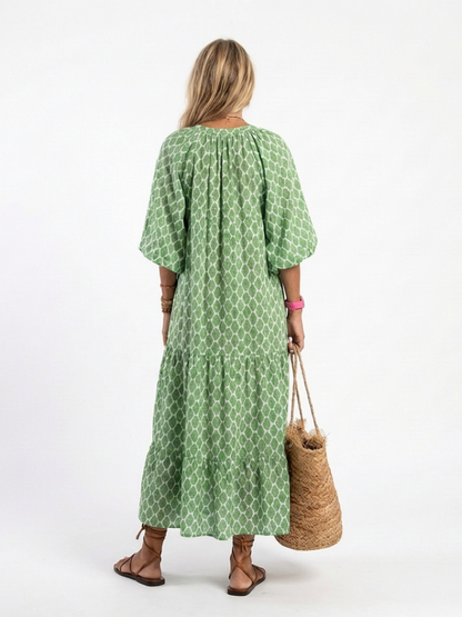 Apolline – Women's Tiered Patterned Midi Dress | Huna