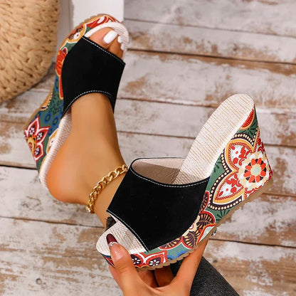 Women's Floral Wedge Sandals – Suede Platform Mule | The Lyra | Huna