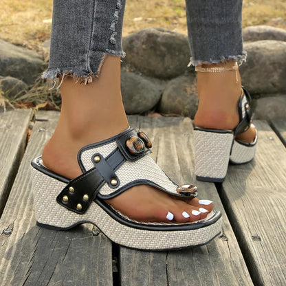 Women's Raffia Wedge Sandals – Tortoiseshell | The Bexley | Huna