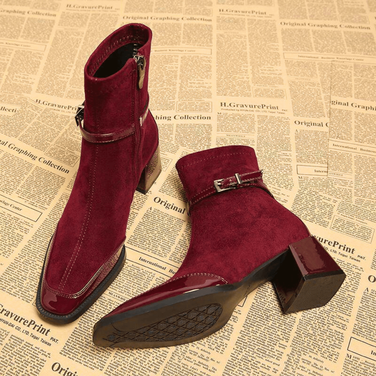 Women's Suede Block Heel Ankle Boots – The Avenoir | Huna