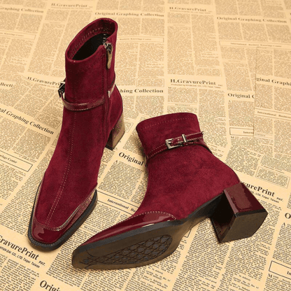Women's Suede Block Heel Ankle Boots – The Avenoir | Huna