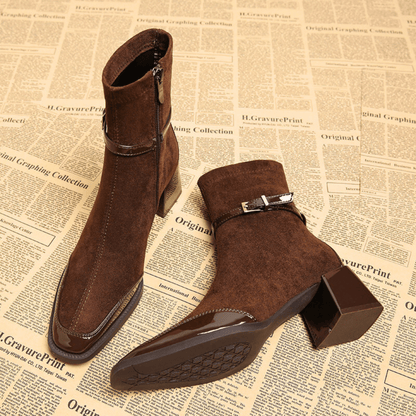 Women's Suede Block Heel Ankle Boots – The Avenoir | Huna