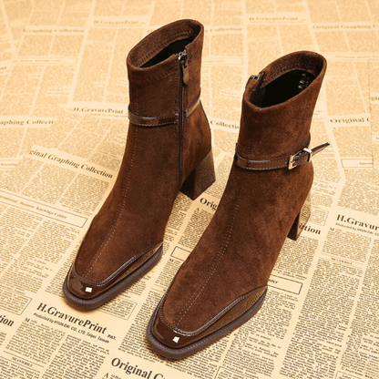 Women's Suede Block Heel Ankle Boots – The Avenoir | Huna