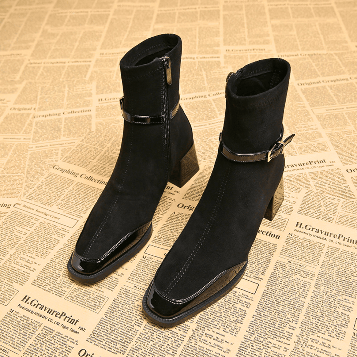 Women's Suede Block Heel Ankle Boots – The Avenoir | Huna
