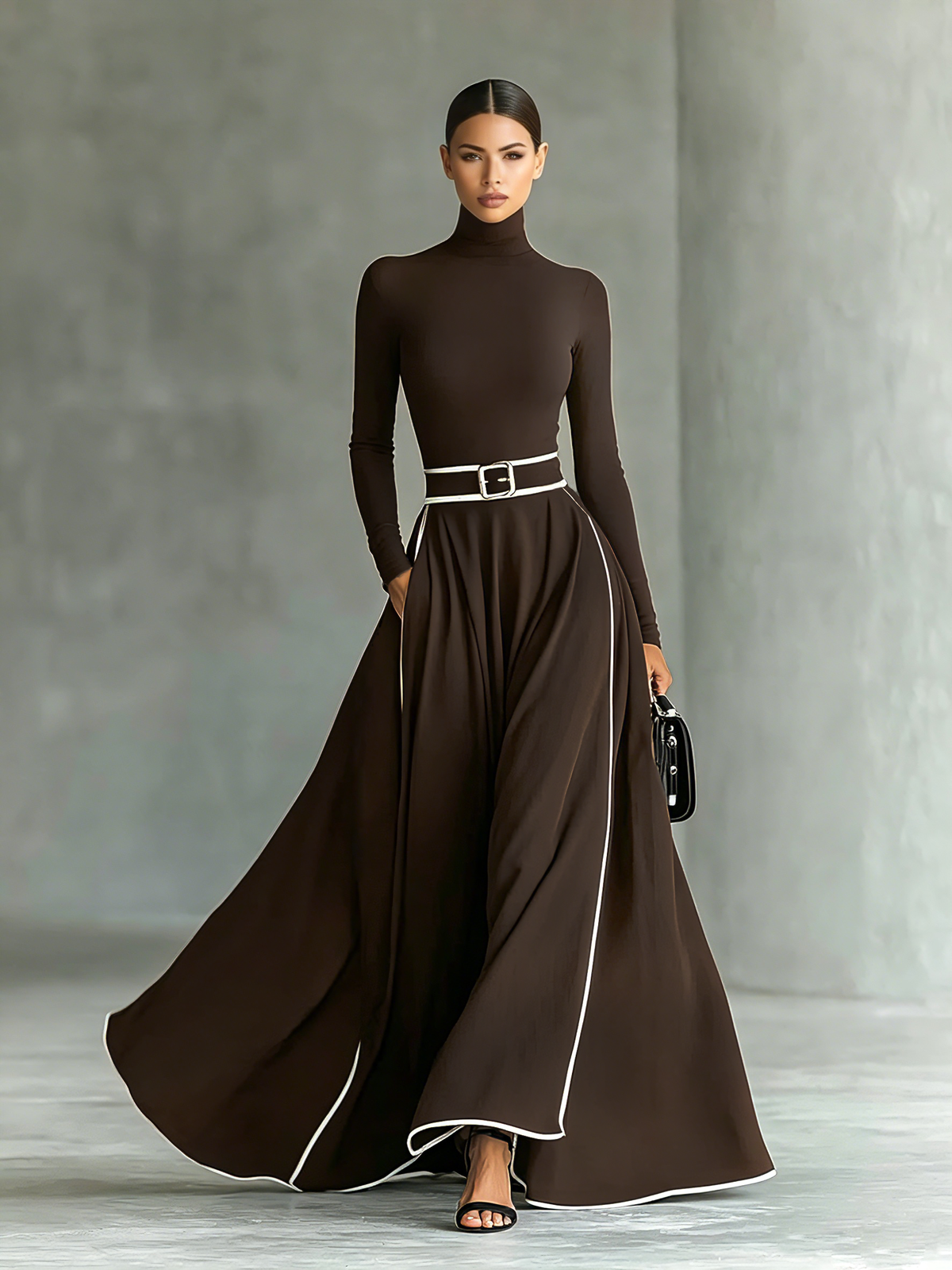 The Wilhelmina – Women's High Collar Long Sleeve Maxi Dress | Huna