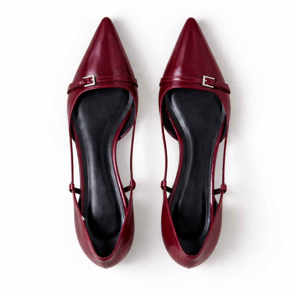 Black Slingback Heels Patent Leather Elegant Pointed Toe