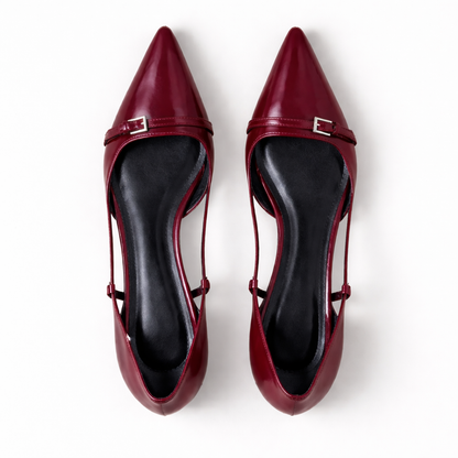 Black Slingback Heels Patent Leather Elegant Pointed Toe