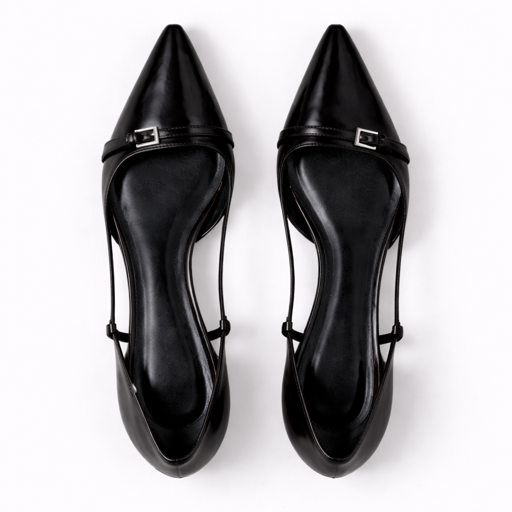 Black Slingback Heels Patent Leather Elegant Pointed Toe
