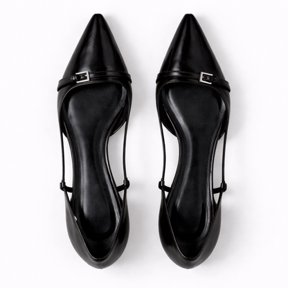 Black Slingback Heels Patent Leather Elegant Pointed Toe