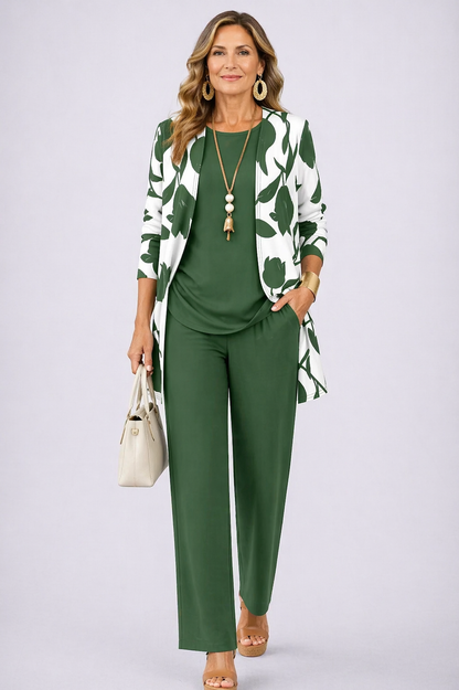 Women's 3 Piece Set UK – Green & White | The Brenda | Huna