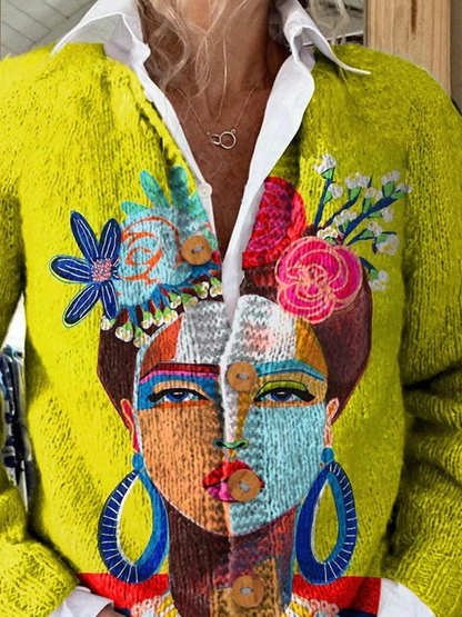 Women's Buttoned Cardigan UK – Autumnal Print | The Freda | Huna