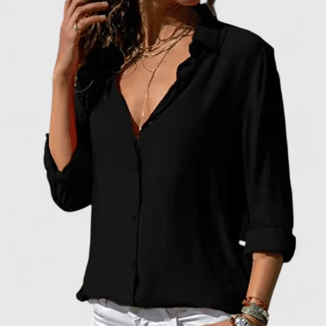 Women's Cardigan Blouse UK – Lightweight Chiffon V-Neck | The Odalys | Huna