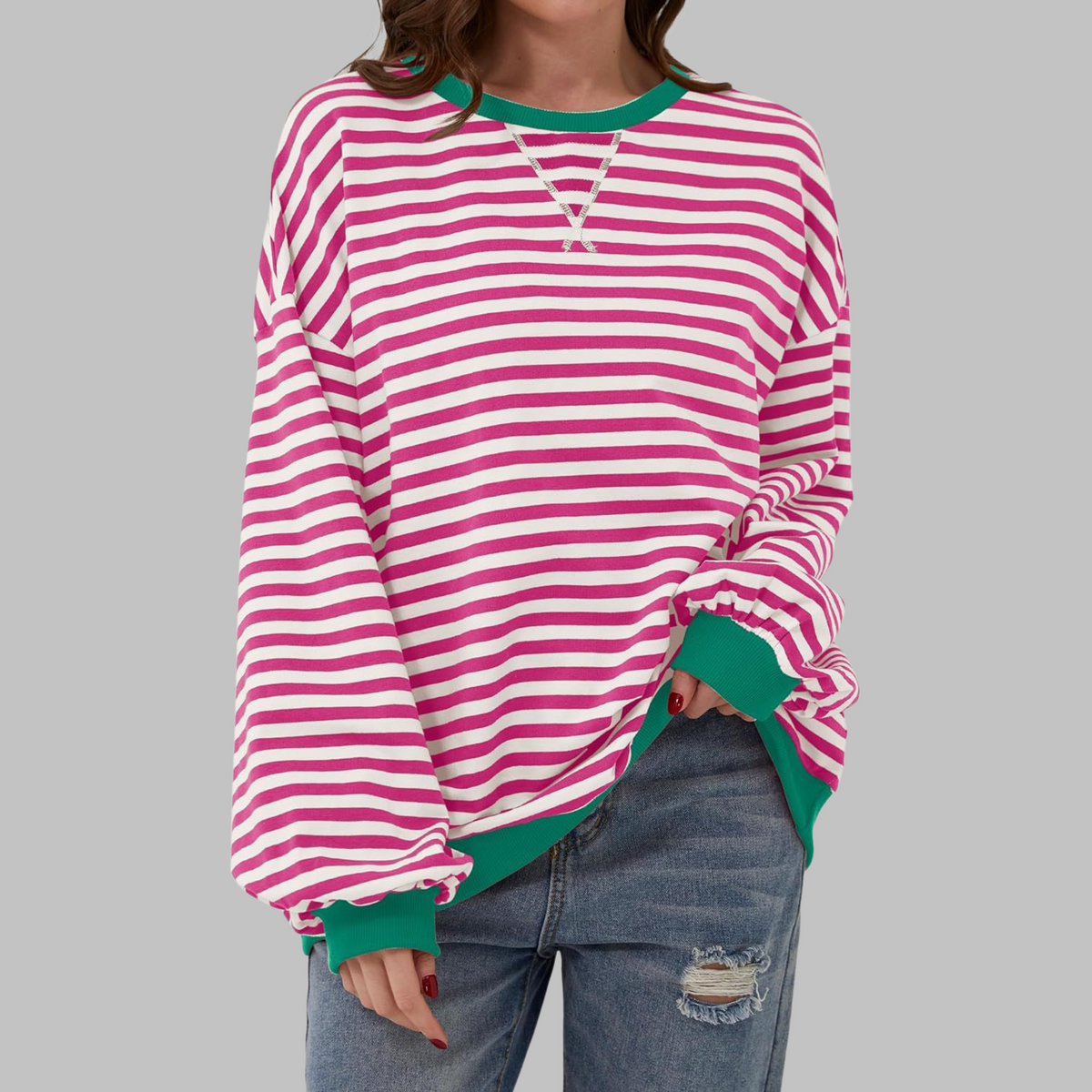 Women's Striped Sweatshirt UK – Casual Round Neck Long Sleeve | The Maribel | Huna