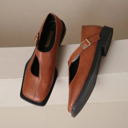 Women's Square Toe Mary Janes – Leather Strap | The Lisette | Huna