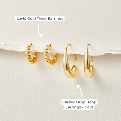 The Drop – Women's Classic Gold Drop Hoop Earrings | Huna Signatures