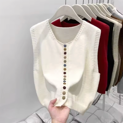 Women's Knit Vest UK – Color-Button Lightweight | The Simone | Huna