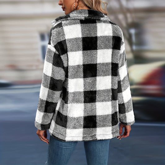 Women's Check Teddy Shacket UK – Button Front Collar | The Ines | Huna