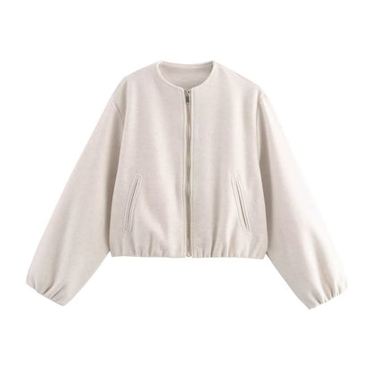 Women's Cropped Bomber Jacket UK – Relaxed Elasticated Hem | The Yseult | Huna
