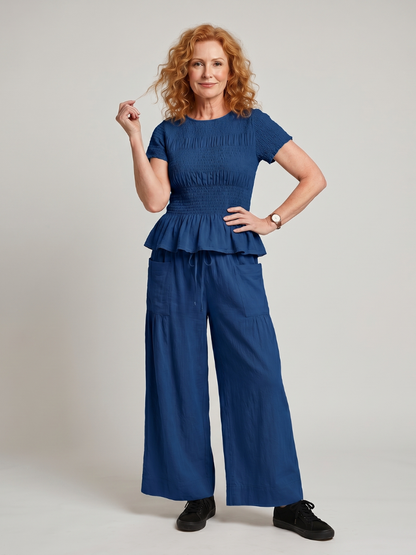 Women's Peplum Smocked Top & Wide Leg Pants Set – Co-ord | The Eirenne | Huna