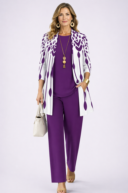 Women's 3 Piece Set UK – Purple & White | The Clarisse | Huna