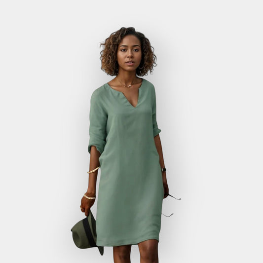 The Celeste – Women's V-Neck Midi Dress – Huna