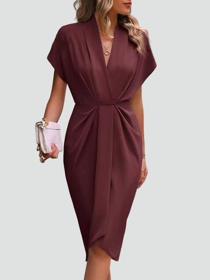 The Daphne – Women's Wrap V-Neck Midi Dress – Huna