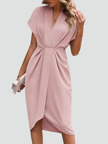 The Daphne – Women's Wrap V-Neck Midi Dress – Huna