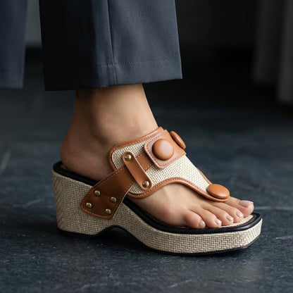 Women's Wedge Sandals – Jute Platform Toe Ring | The Calena | Huna