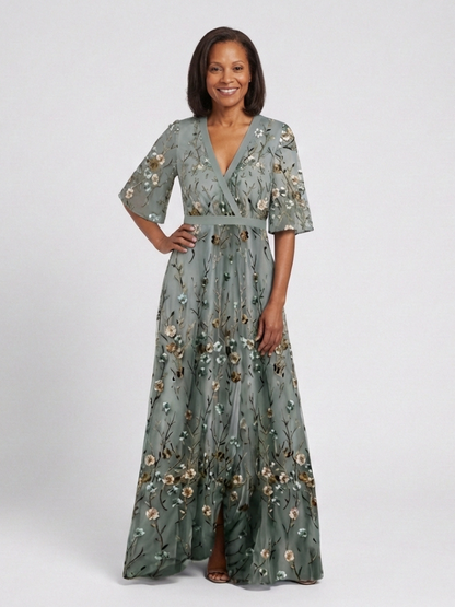 Evadne – Women's Floral V-Neck Maxi Dress – Huna