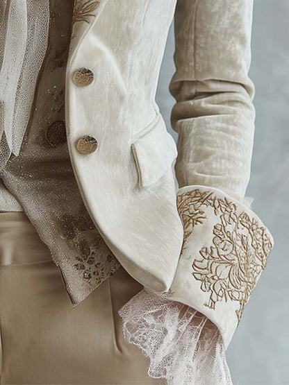 Women's Velvet Blazer UK – Ivory Embroidered Lace Cuffs | The Seraphina | Huna