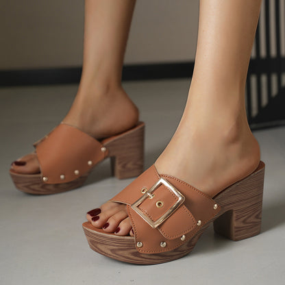 Women's Slip On Sandals – Gold Buckle Detail | The Julie | Huna