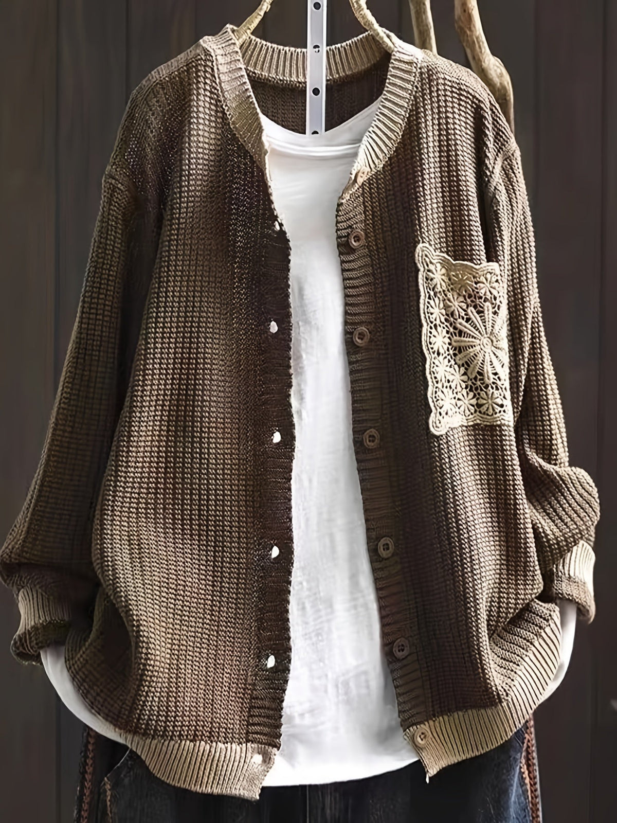 Women's Knit Pocket Coat UK – Neutral Color Block | The Marcelline | Huna