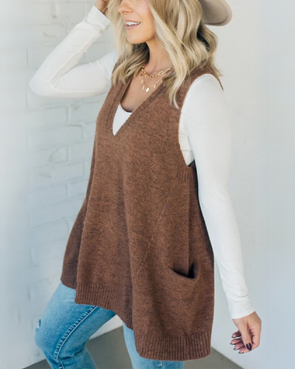 Women's Knit Vest UK – Neutral Sleeveless Layering | The Josephine | Huna