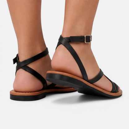 Women's Leather Ankle Strap Sandals UK – Flat Casual | The Remi | Huna