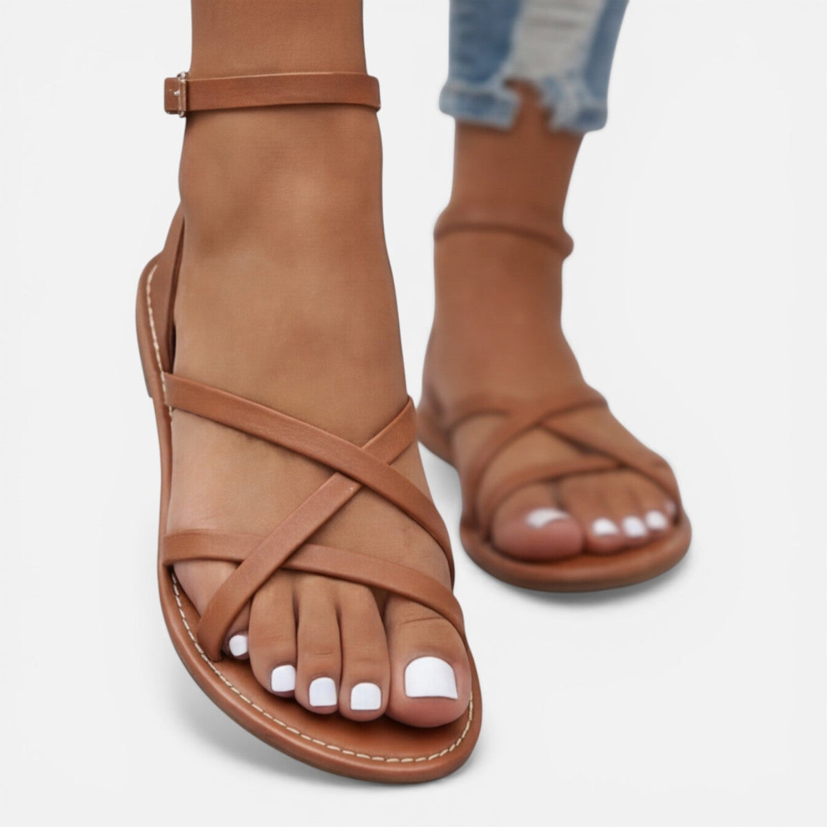 Women's Leather Ankle Strap Sandals UK – Flat Casual | The Remi | Huna