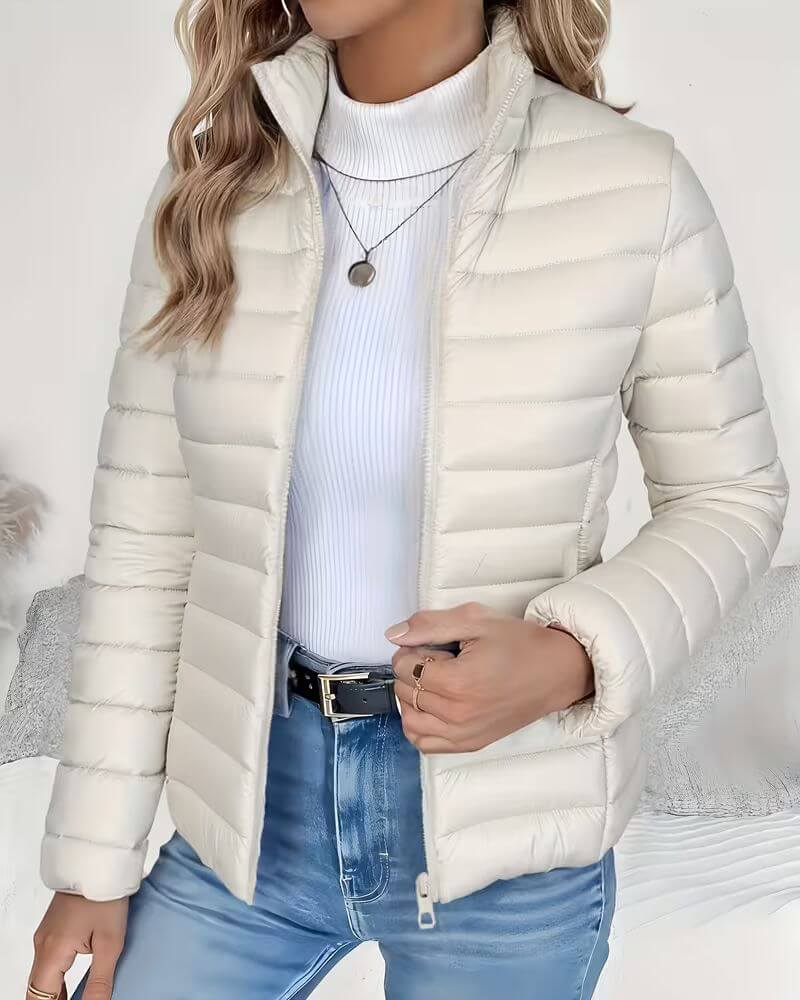 Women's Puffer Jacket UK – Lightweight Stand Collar Zip | The Halona | Huna