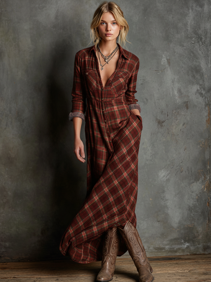 The Bronte – Women's Plaid Long Sleeve Shirt Maxi Dress | Huna