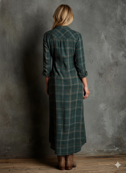The Bronte – Women's Plaid Long Sleeve Shirt Maxi Dress | Huna