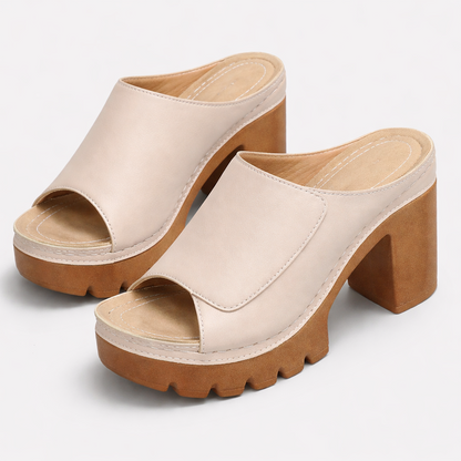 Women's Platform Block Heel Mules – Leather | The Louise | Huna
